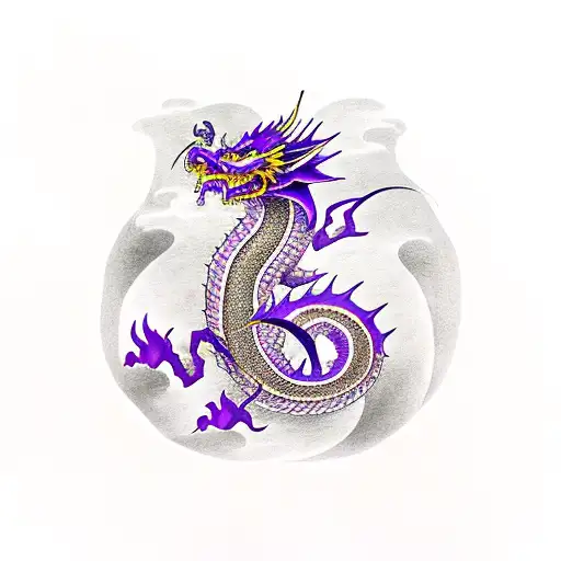 purple dragon with the letter W tattoo design idea
