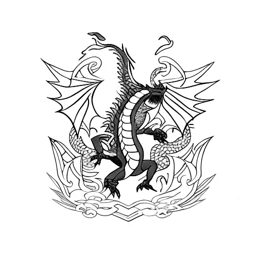 purple dragon with the letter W tattoo design idea