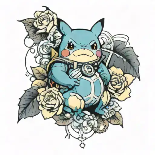 irezumi Style tattoo with pikachu squirtle snorlax and flowers  tattoo design idea