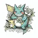 irezumi Style tattoo with pikachu squirtle snorlax and flowers  tattoo design idea