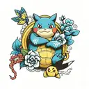 irezumi Style tattoo with pikachu squirtle snorlax and flowers  tattoo design idea
