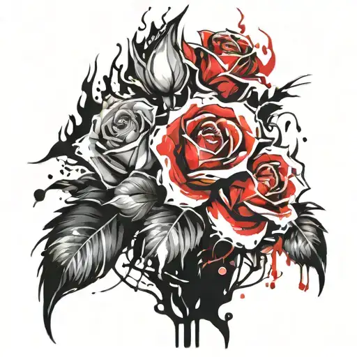 roses and fire flames tattoo design idea
