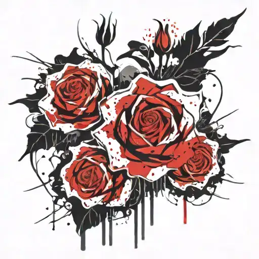 horror black red roses tattoo design idea
