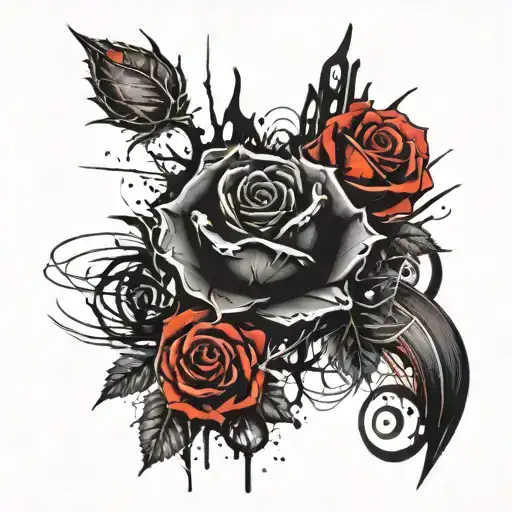 horror black red roses tattoo design idea