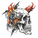 skull fire flames tattoo design idea