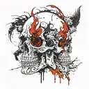skull fire flames tattoo design idea