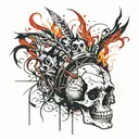 skull fire flames tattoo design idea