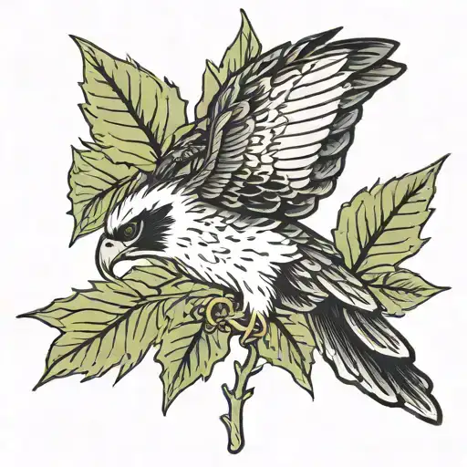 sycamore leaf and falcon tattoo design idea