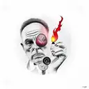 figure holding a lighter, midnight driver tattoo design idea