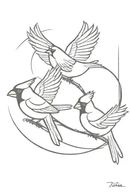2 cardinals flying tattoo design idea