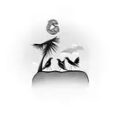 A tattoo design of a family of birds perched on a palm tree, representing familial bonds and unity in nature tattoo design idea