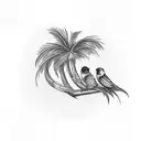 A tattoo design of a family of birds perched on a palm tree, representing familial bonds and unity in nature tattoo design idea