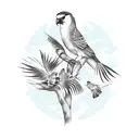 A tattoo design of a family of birds perched on a palm tree, representing familial bonds and unity in nature tattoo design idea