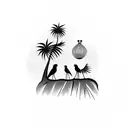 A tattoo design of a family of birds perched on a palm tree, representing familial bonds and unity in nature tattoo design idea