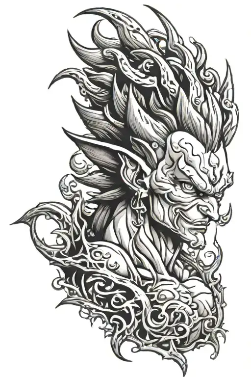 high contrast vegita with devil horns tattoo design idea