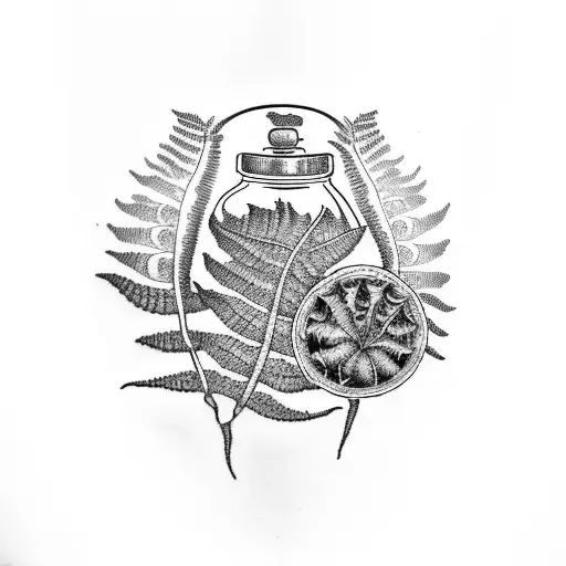 fern inside poison bottle  tattoo design idea