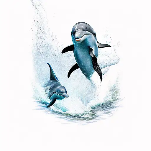 a dolphin,Dory and an otter swimming tattoo design idea