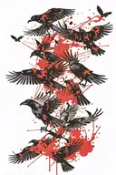 Crows flying in ink blots and clouds tattoo design idea