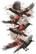 Crows flying in ink blots and clouds tattoo design idea