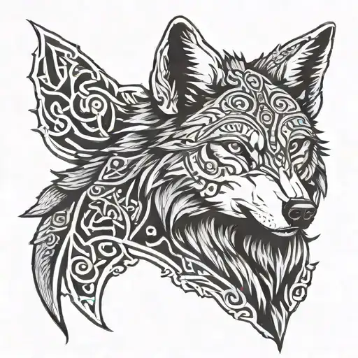a howling wolf, a Nordic rune of protection, and a axe tattoo design idea