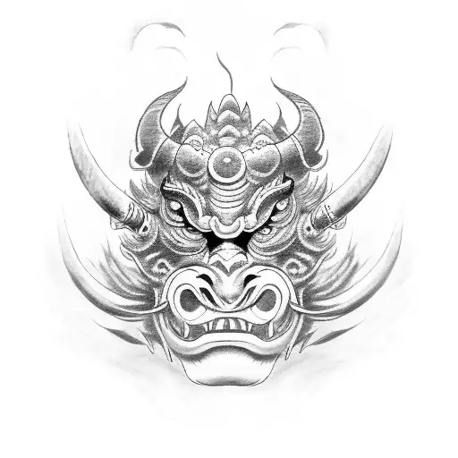 Japanese Oni Mask with Dragon Horns tattoo design idea