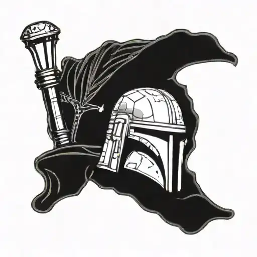boba fett and throne of glass skull tattoo design idea