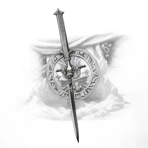 Corinthian sword with words "Romans 12:19" on the blade  tattoo design idea