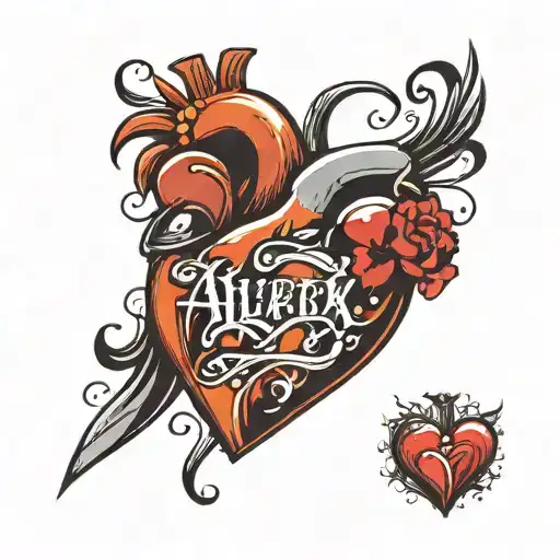 black background, white colored heart, inside the heart there is text, the text is "Bleached For Alex" tattoo design idea
