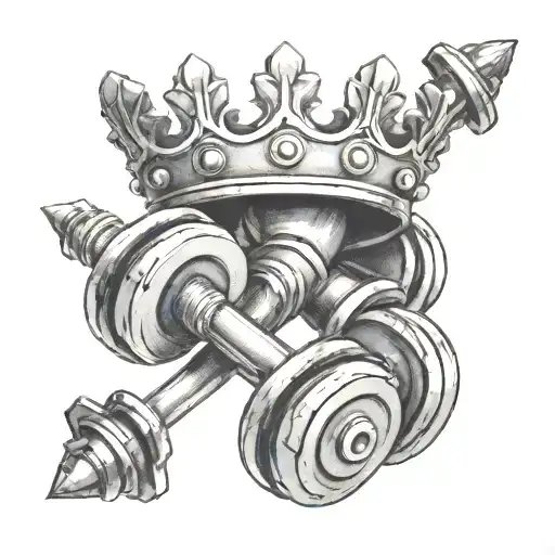 Dumbbells forming a crown shape, representing the client's passion for both gym and royalty tattoo design idea