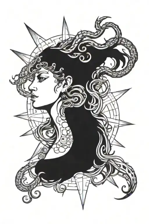 A Medusa design combined with celestial elements like stars and moons realistic tattoo design idea