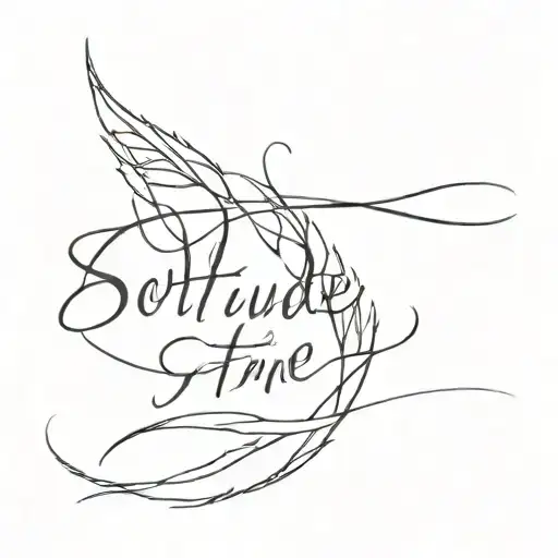 Create a small, stylized, barely legible tattoo that reads "solitude" tattoo design idea