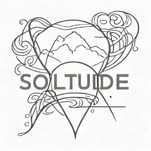 Create a small, stylized, barely legible tattoo that reads "solitude" tattoo design idea