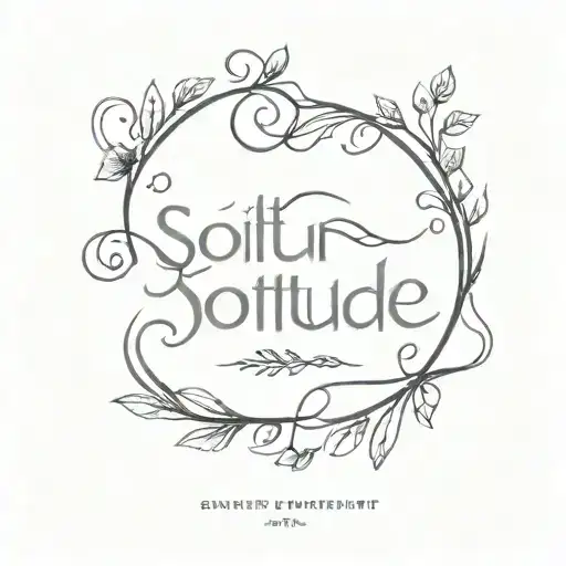 Create a small, stylized, barely legible tattoo that reads "solitude" tattoo design idea