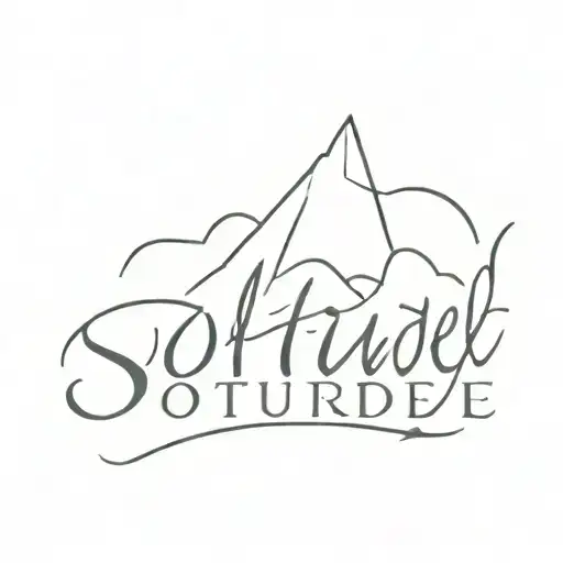 Create a small, stylized, barely legible tattoo that reads "solitude" tattoo design idea