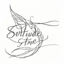 Create a small, stylized, barely legible tattoo that reads "solitude" tattoo design idea