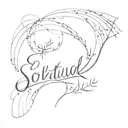 Create a small, stylized, barely legible tattoo that reads "solitude" tattoo design idea
