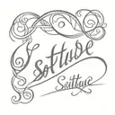 Create a small, stylized, barely legible tattoo that reads "solitude" tattoo design idea