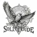 Create a small, stylized, barely legible tattoo that reads "solitude" tattoo design idea