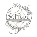 Create a small, stylized, barely legible tattoo that reads "solitude" tattoo design idea