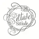 Create a small, stylized, barely legible tattoo that reads "solitude" tattoo design idea