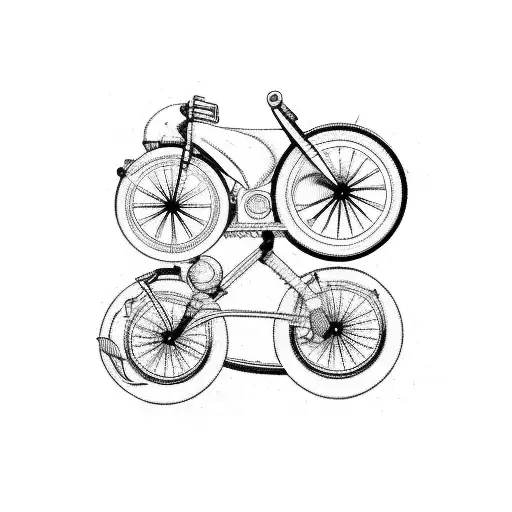 High wheel bicycle merged with a MotoGP bike in blackwork style tattoo design idea