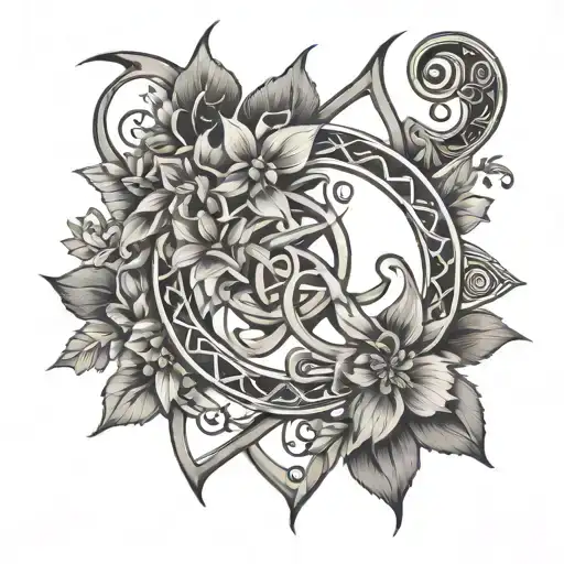 viking symbol with flowers intertwined tattoo design idea