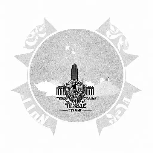 texas state with dallas skyline with mexico flag and roses tattoo design idea