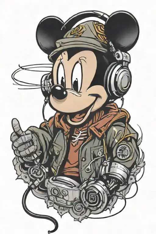 Mickey Mouse with headphones  tattoo design idea