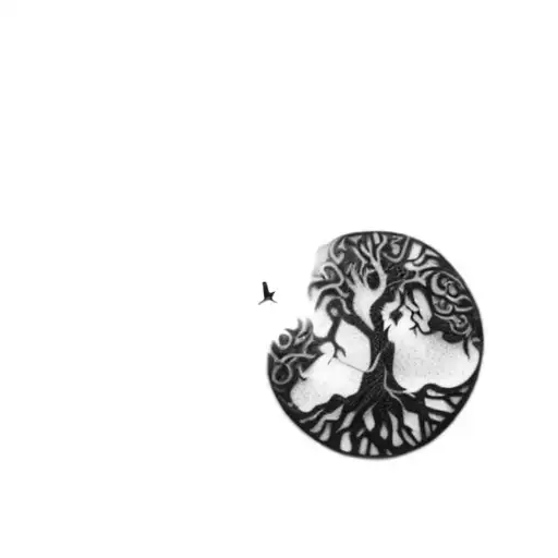 a celtic tree of life, make birds fly out of the broken portion of the circle. crisp linew tattoo design idea