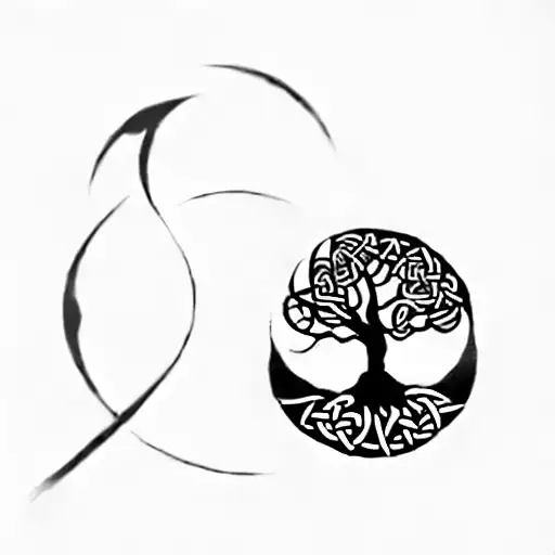 a celtic tree of life, make birds fly out of the broken portion of the circle. crisp linew tattoo design idea