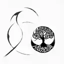 a celtic tree of life, make birds fly out of the broken portion of the circle. crisp linew tattoo design idea