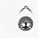 a celtic tree of life, make birds fly out of the broken portion of the circle. crisp linew tattoo design idea