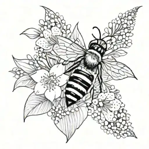  foxglove, lilly of the valley, lotus, with a bumblebee  tattoo design idea