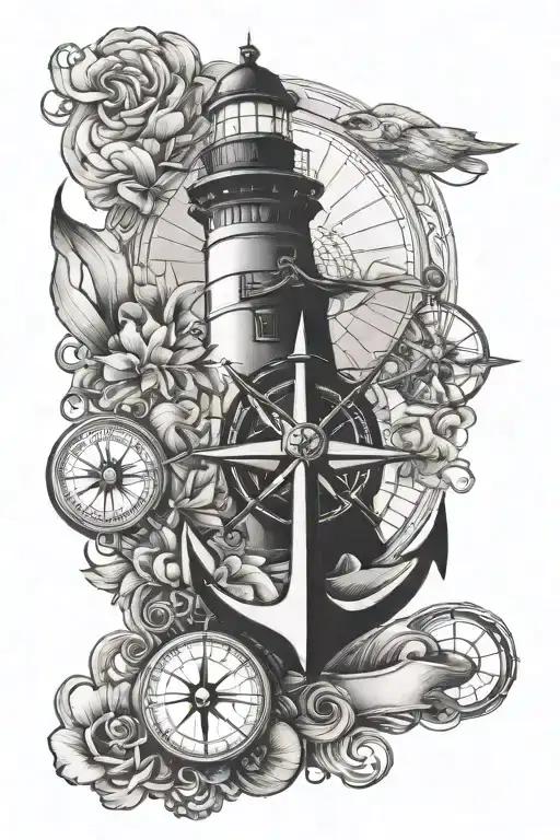 lighthouse compass anchor cross tattoo design idea